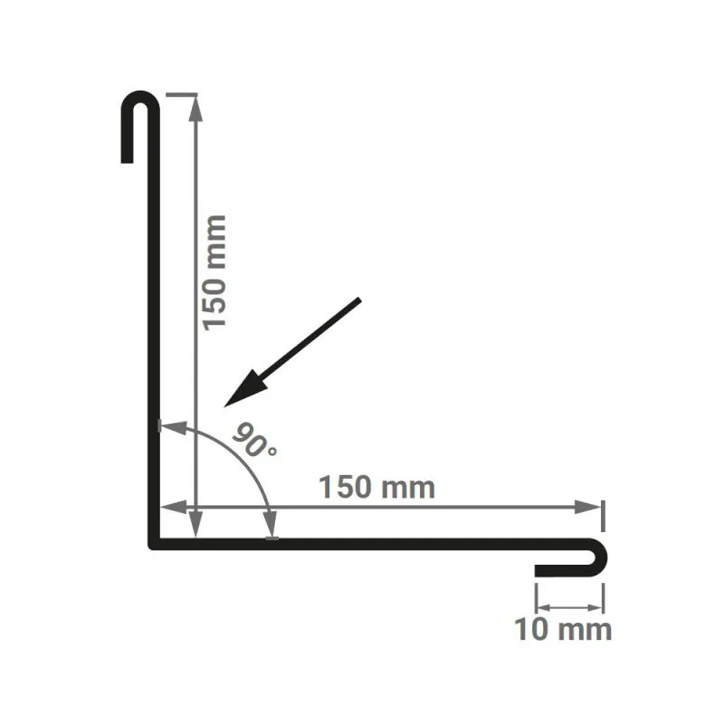 Querschnitt einer Innenecke. Schenkellänge 150 x 150 mm - Länge 2000 mm